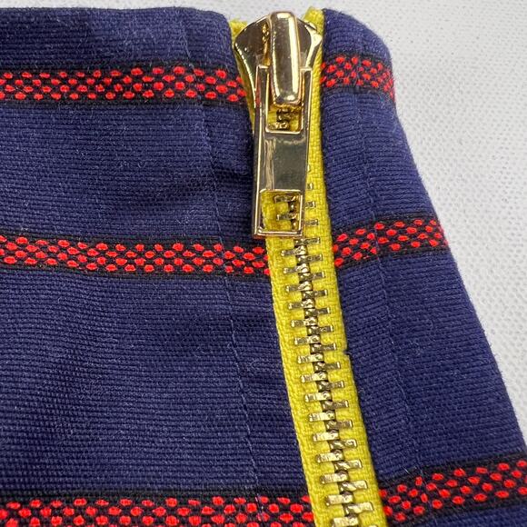 Carlisle Navy & Red Stripe Zip Front Straight skirt Yellow Zipper Size 16 - Picture 10 of 11